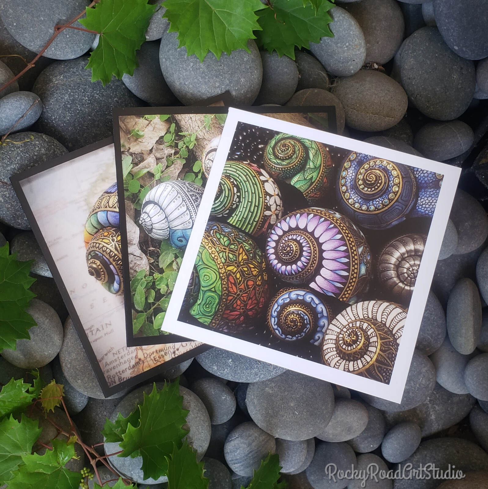 6 Blank Greeting Cards Folding Notecard Rock Rocky Road Art Studio Painted Shell