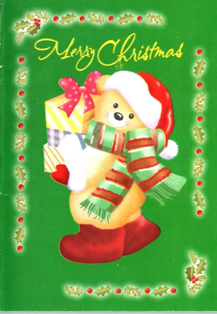 TEDDY BEAR HOLDING PRESENTS Christmas Greeting Card w/ Envelope New MG94