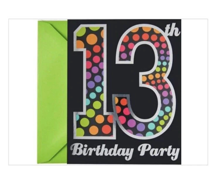 13th Birthday Party Invitations Contemporary Multicolor Unisex Count + Envelopes