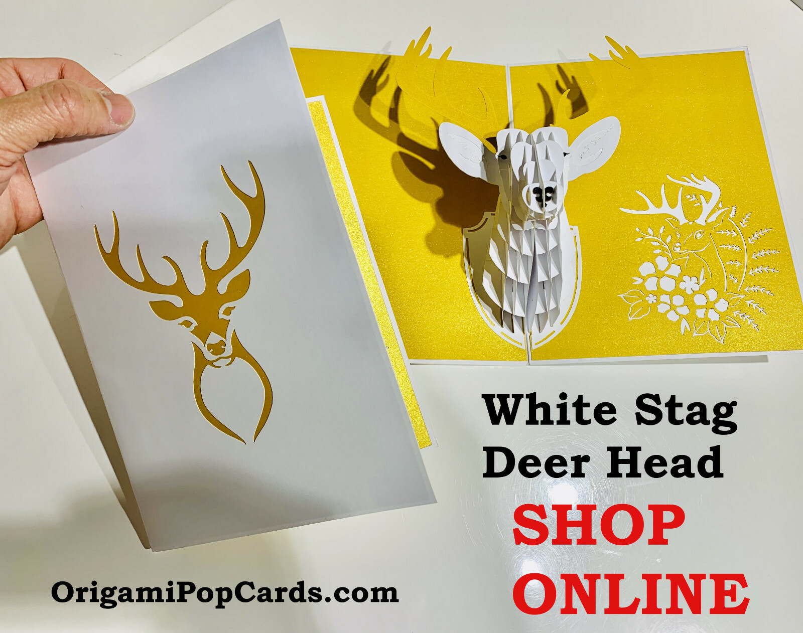 Origami Pop Cards Stag Deer Head Hanging Wall Decor 3D Pop Up Greeting Card.