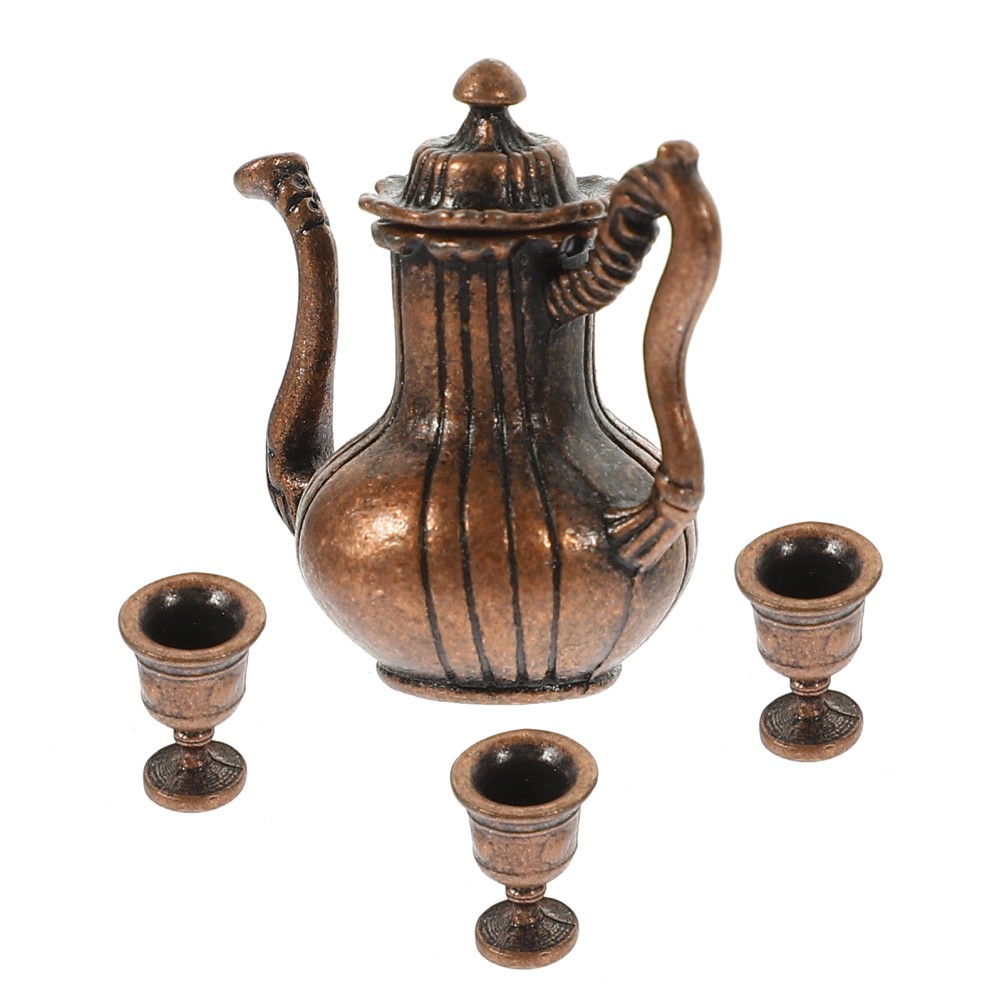 Mini Tea Set Doll House Accessories Alloy Miniature Teapot Mini Kitchen Set