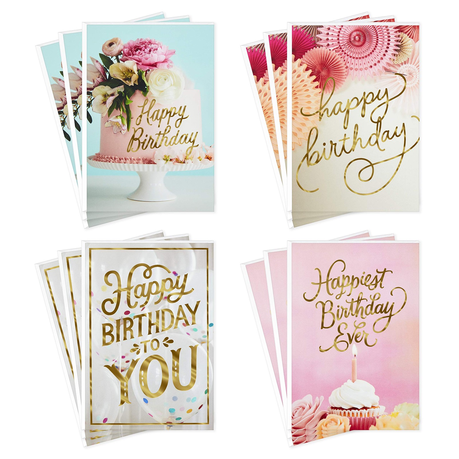 Hallmark Birthday Cards 5 inches x 7.2 inches, Balloons, Cake, Flowers