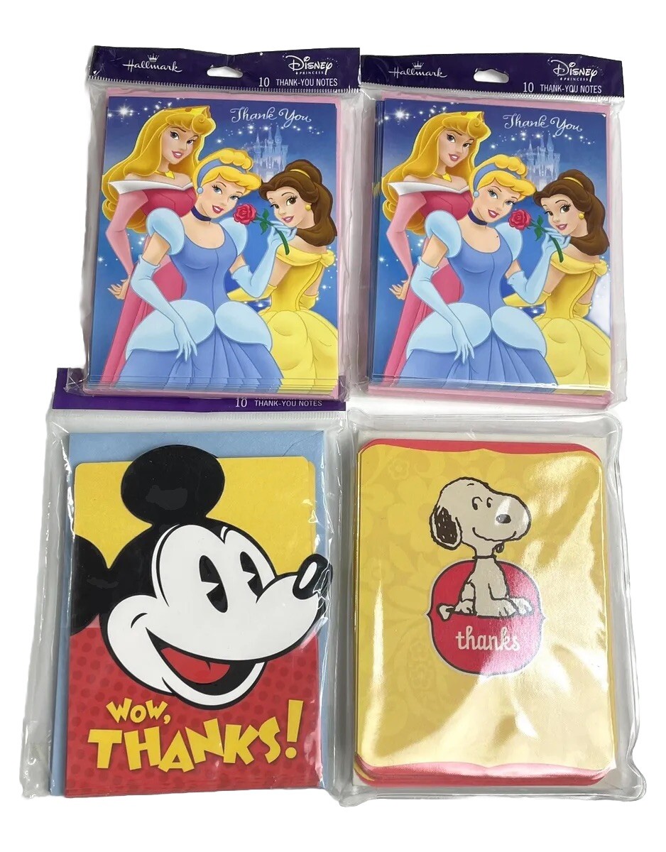 Hallmark Disney Peanuts THANK YOU Note Cards 4 10-Packs Princess Mickey Snoopy