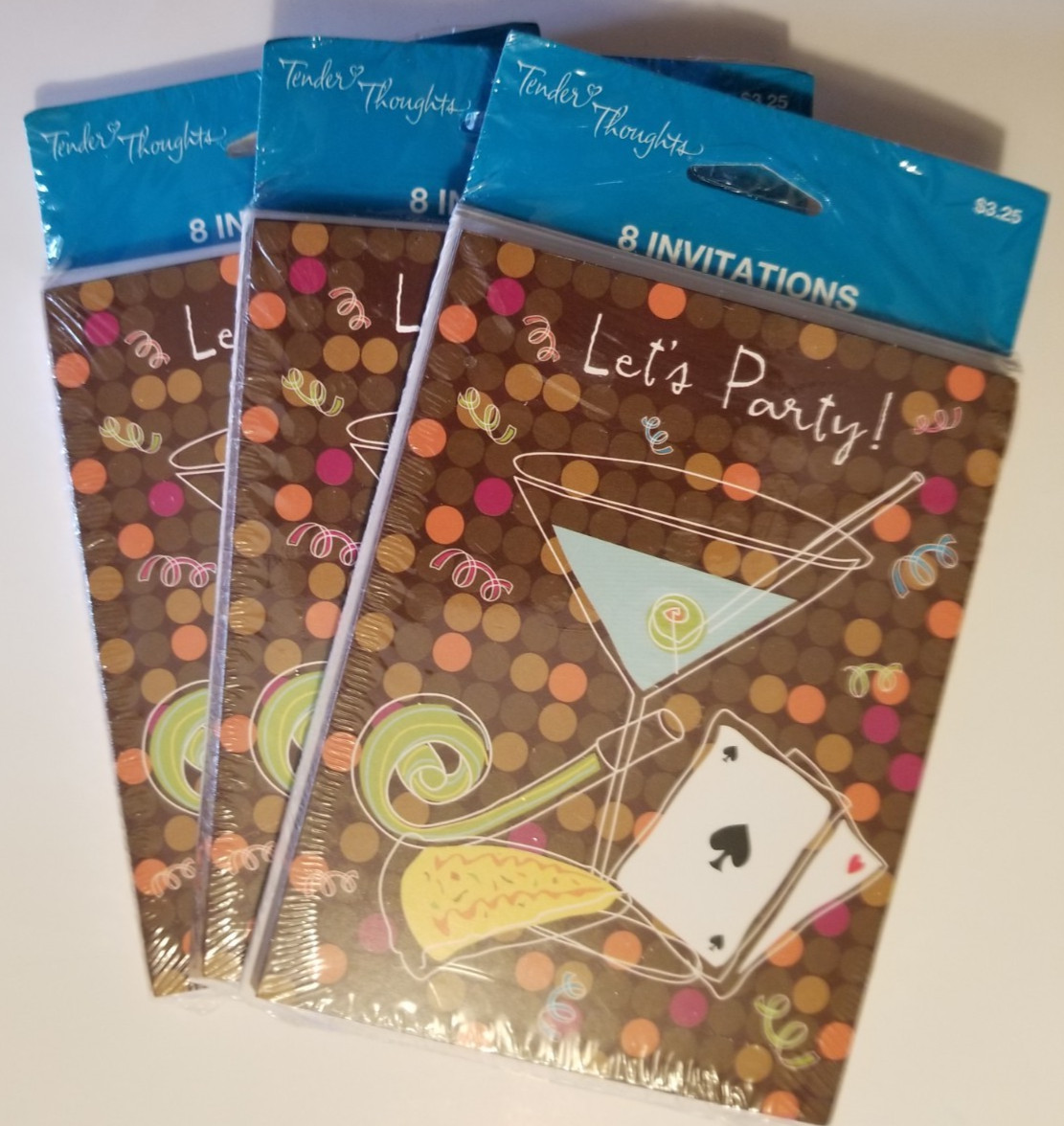 Let’s Party Card Invitations Martini Glass Contemporary 3 Packs of 8 Total 24