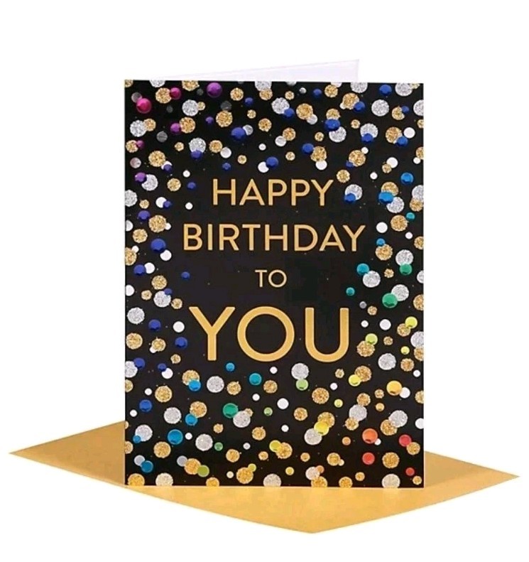 Papyrus Birthday Card Glitter Confetti “Here’s to celebrating uniquely wonderful