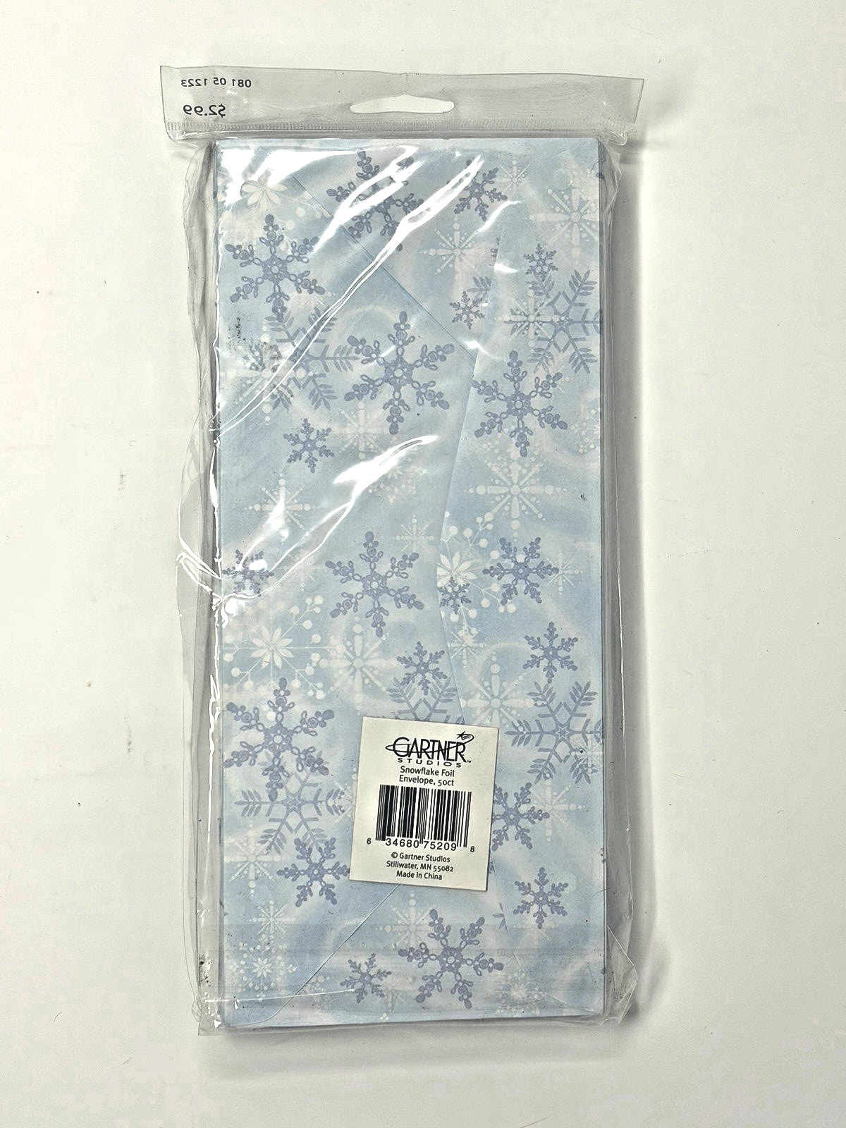 Gartner Studios Snowflake Silver Foil Accent 50 #10 Envelopes White Blue NOS