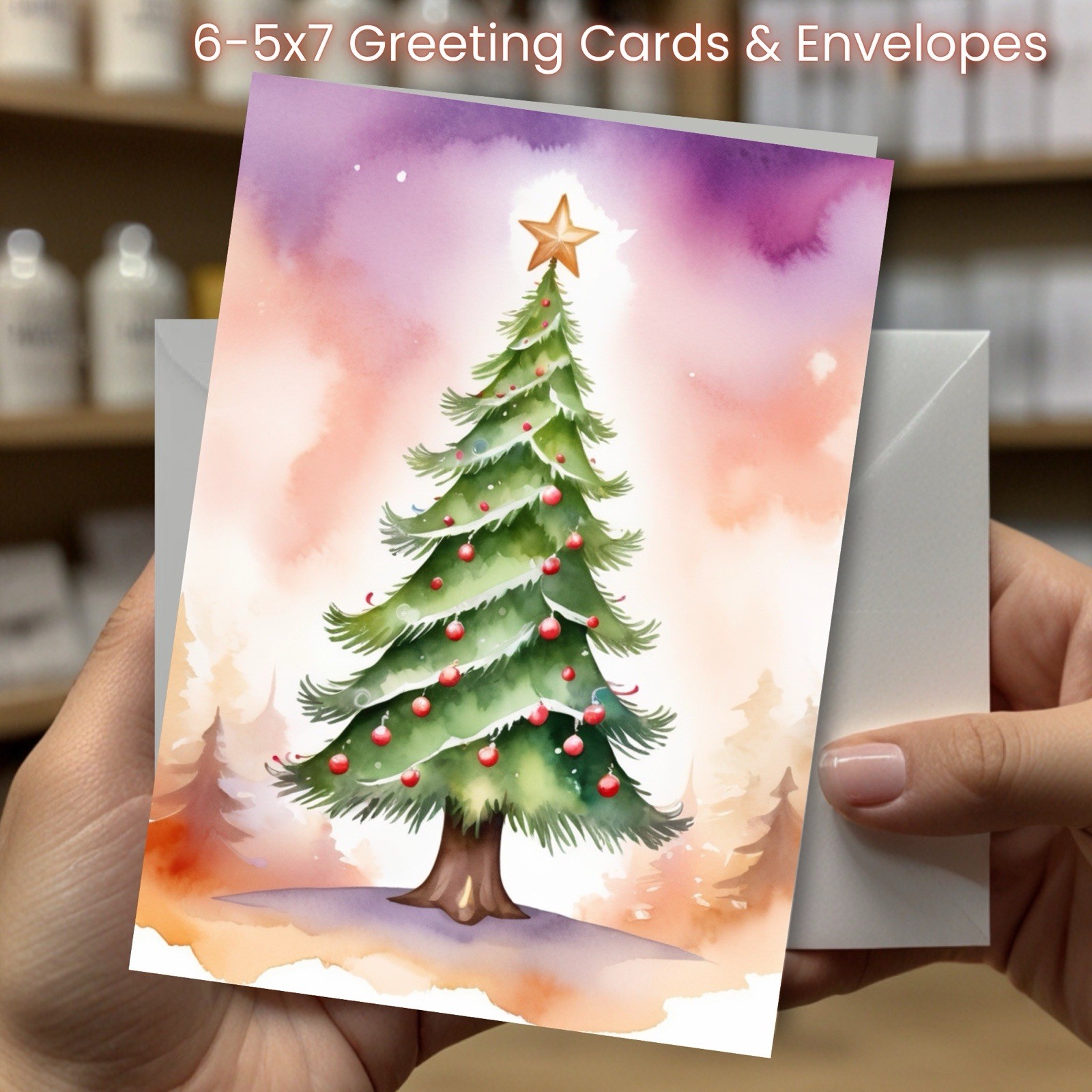 Christmas Greeting Cards w/ Envelope – Set of 6 -5×7 Cards & Envelopes L#008