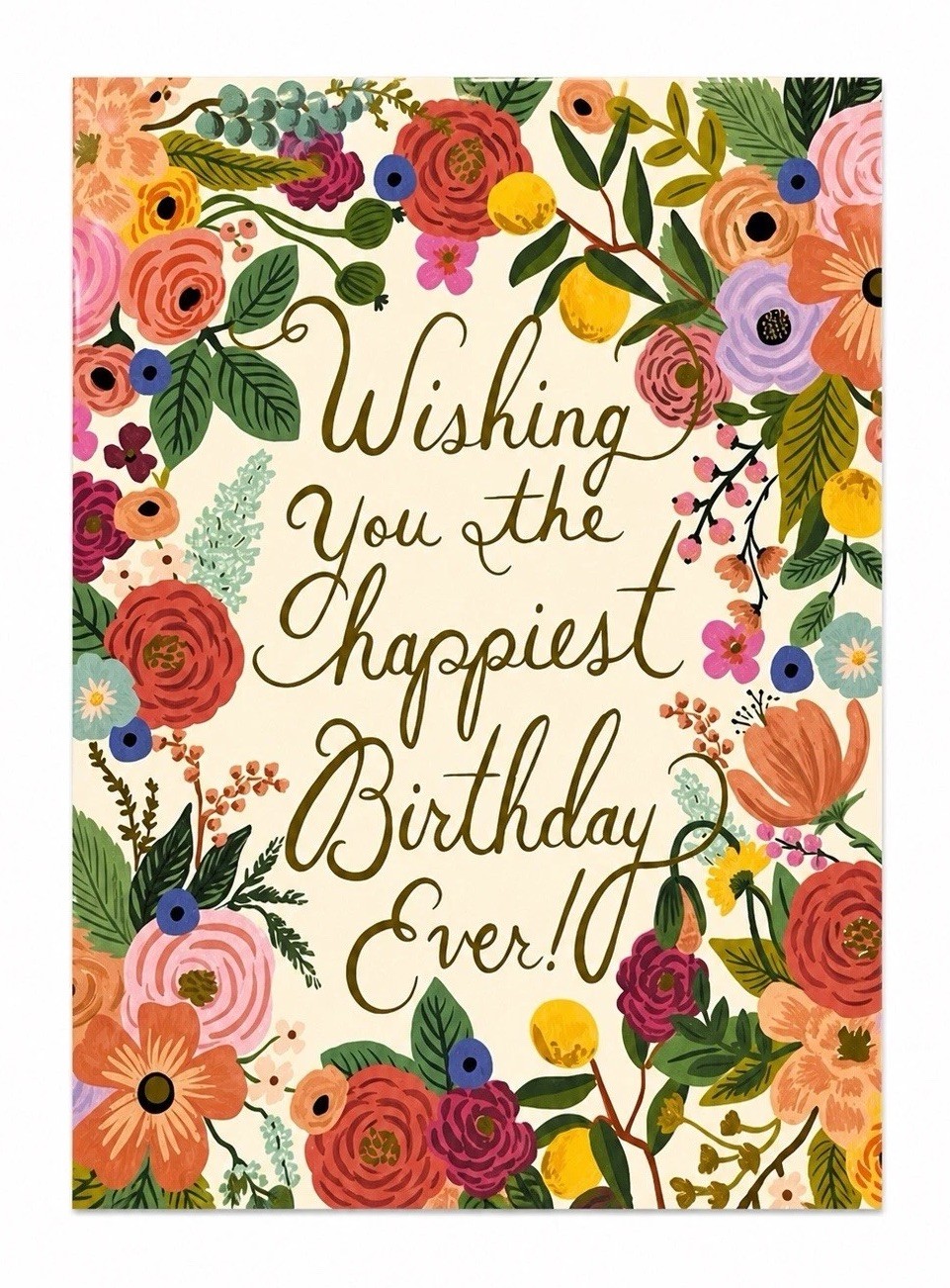 RIFLE PAPER CO Birthday Card Happiest Wishes Floral A2 Blank Card & Envelope NEW