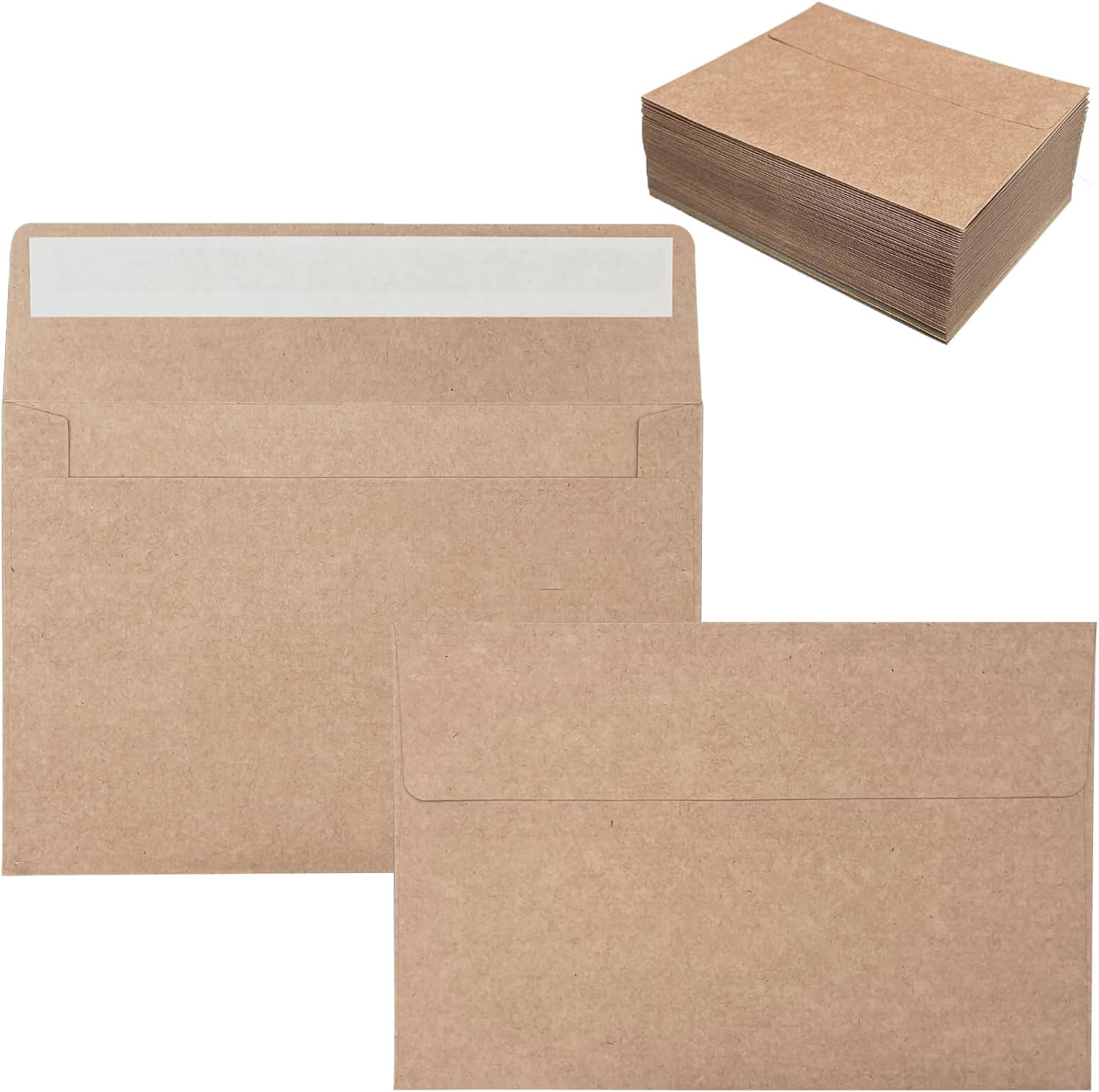 100 Pack 4×6 Envelopes for Invitations, Brown Kraft Envelopes, Self Seal A4 Enve
