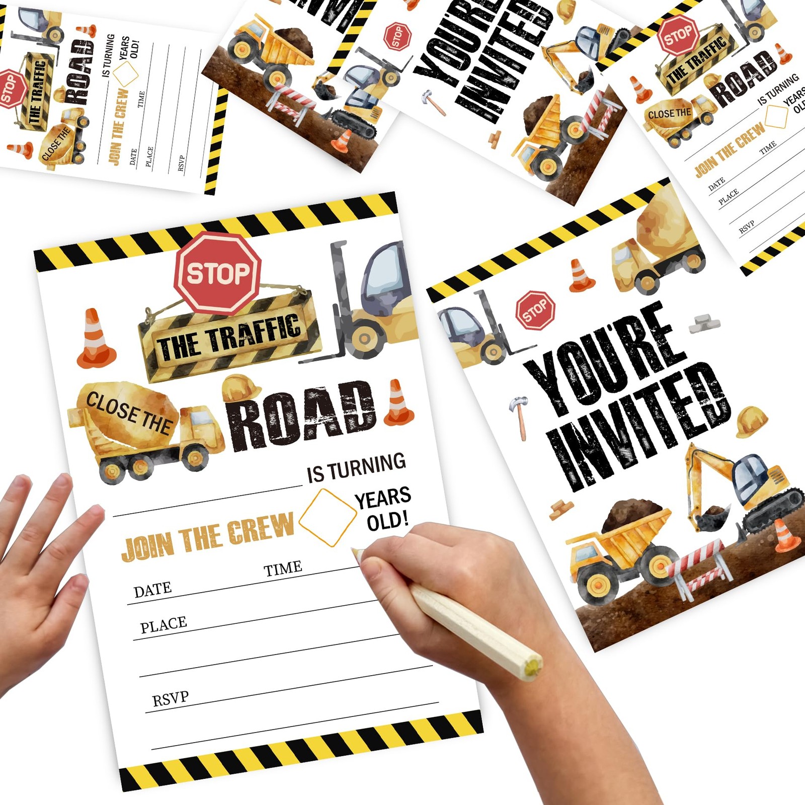 30 PCS Construction Dump Truck Birthday Invitations Cards Envelopes 4×6 Inch