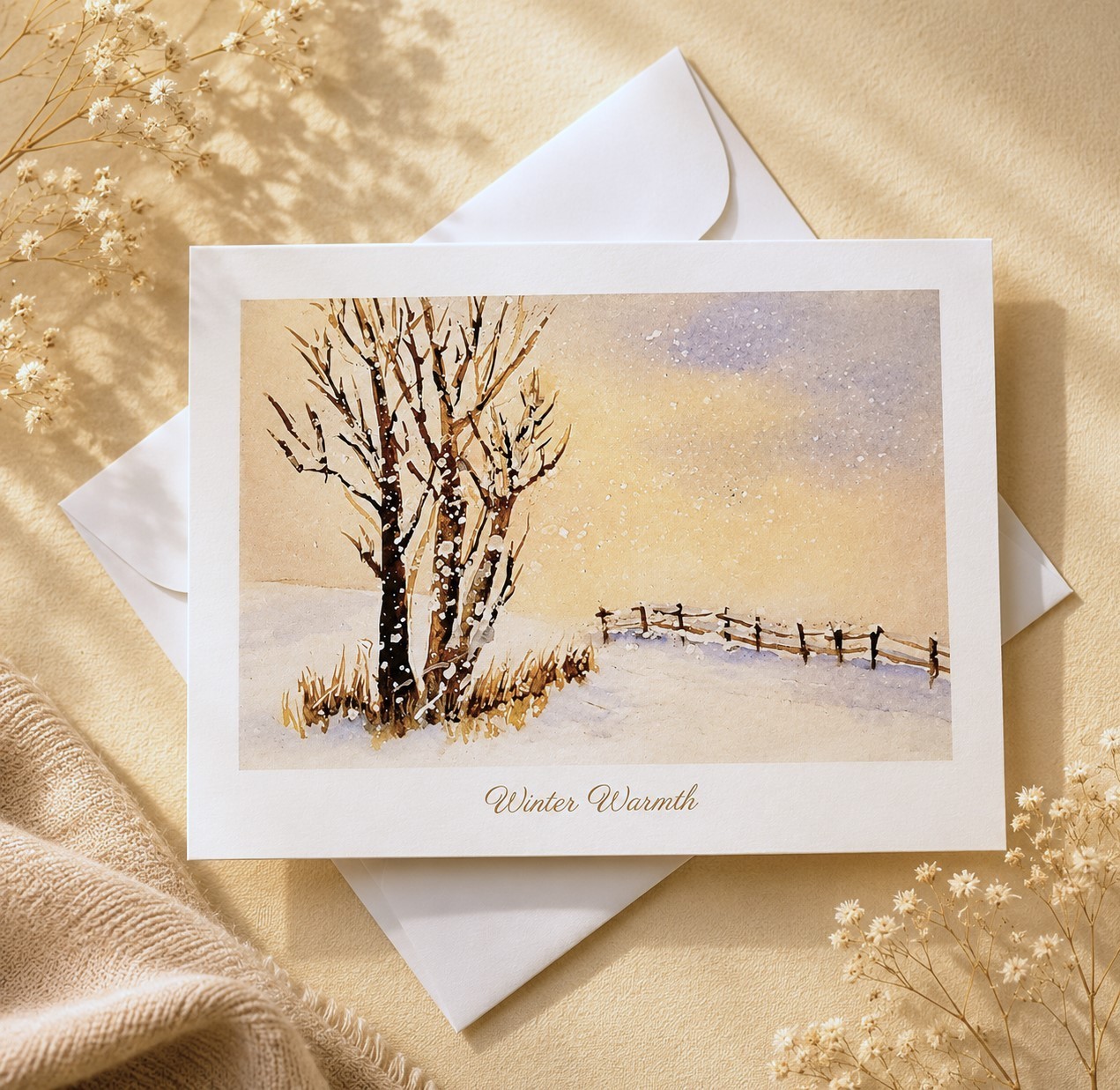 greeting cards, original art work, set of 4 greeting cards, winter warmth