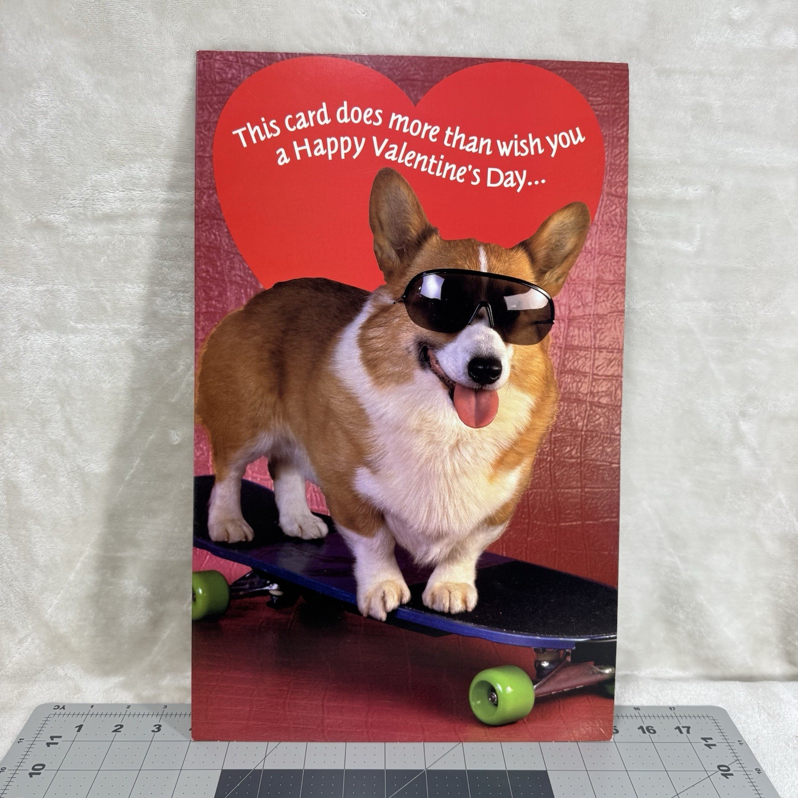 Vintage 1980S Jumbo American Greeting Card 11 x 17 Corgi On Skateboard