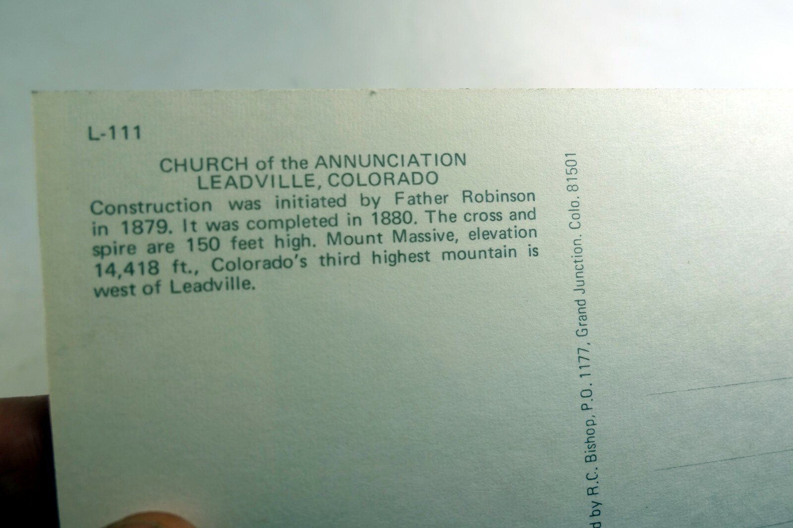 Church of Annunciation Leadville Colorado Americana Post Card 1960’s vintage USA