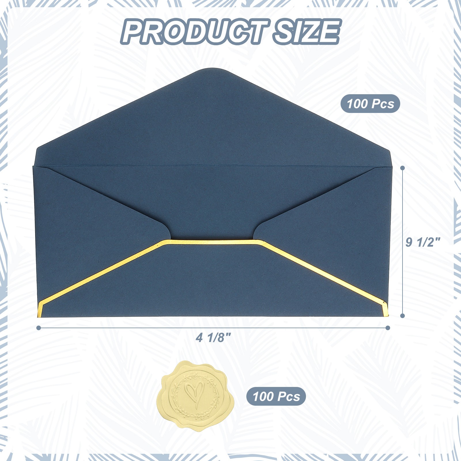 4 1/8 x 9 1/2 Inch Envelopes with Gold Border, 100 Pack V Flap, Blue
