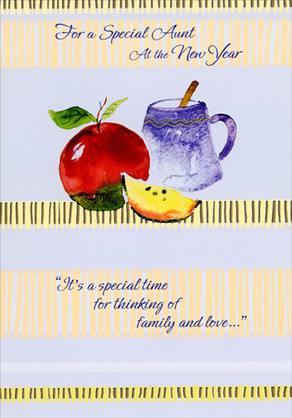 Blue Mug Apple and Apple Slice Rosh Hashanah / Jewish New Year Card for Aunt