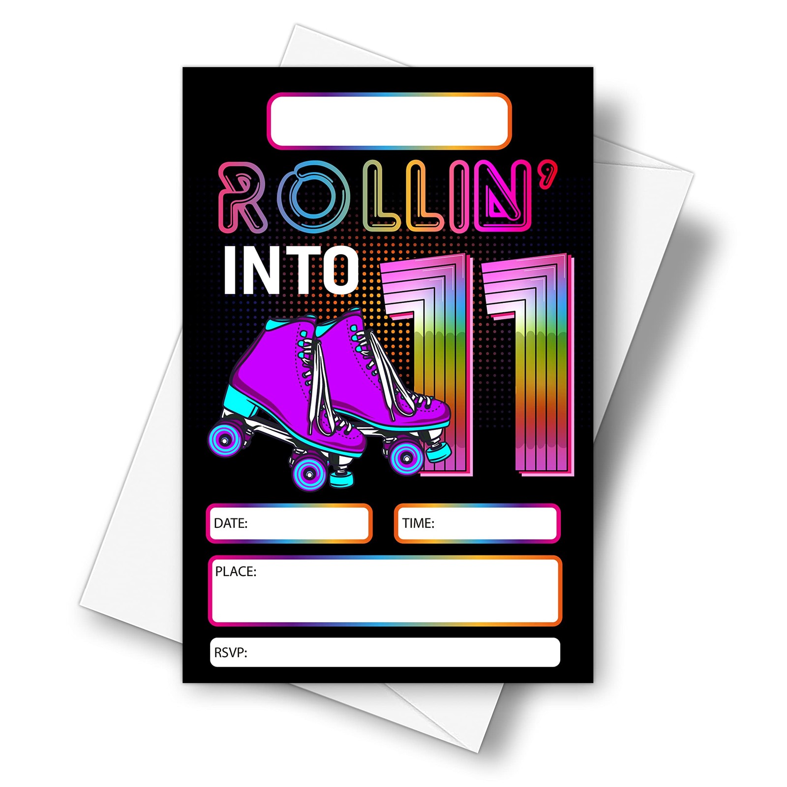 20 PCS Roller Skating 11th Birthday Party Invitation Cards 4×6 Inch Envelop