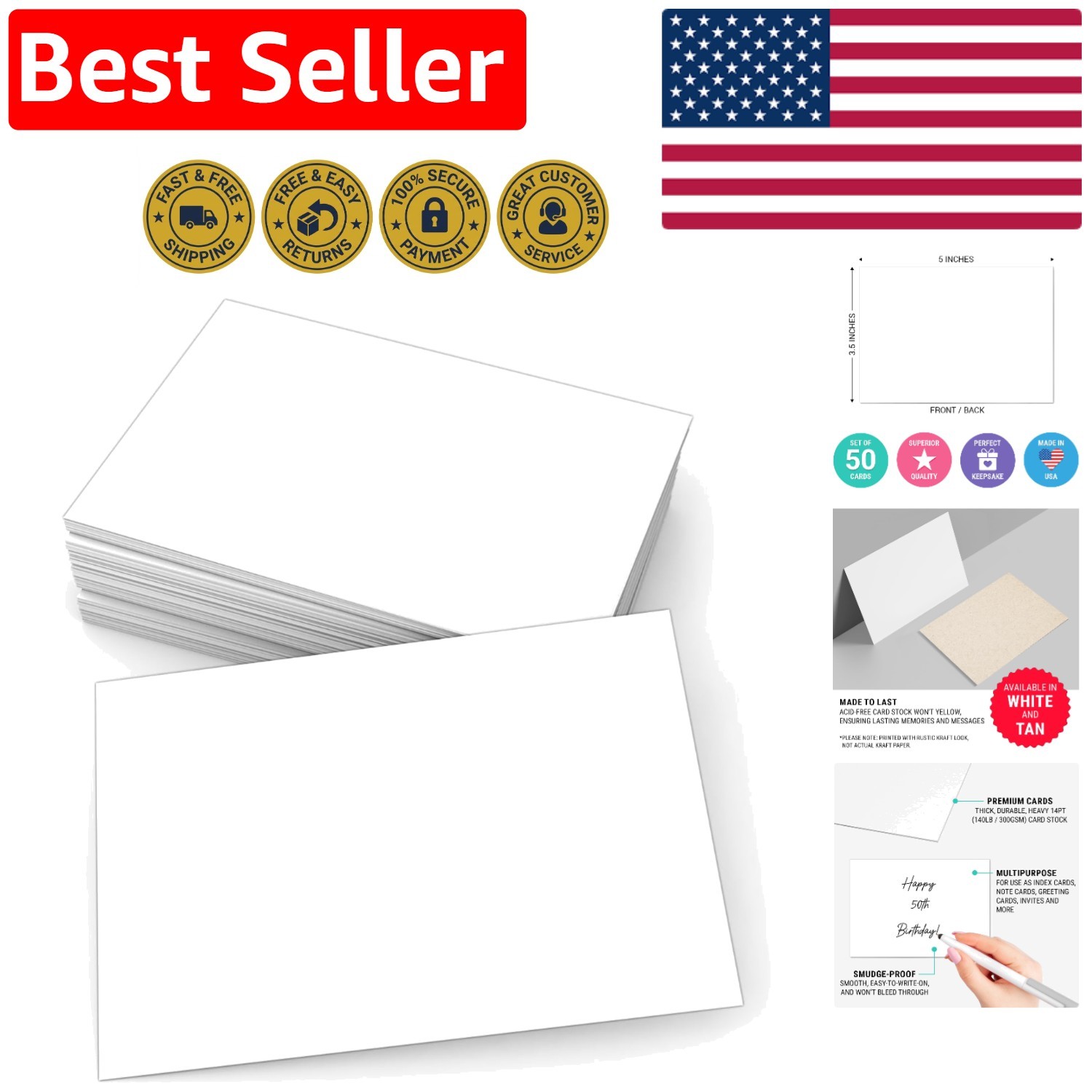 Thick Cardstock Note Cards 3.5×5 – Perfect for Writing & Stamping