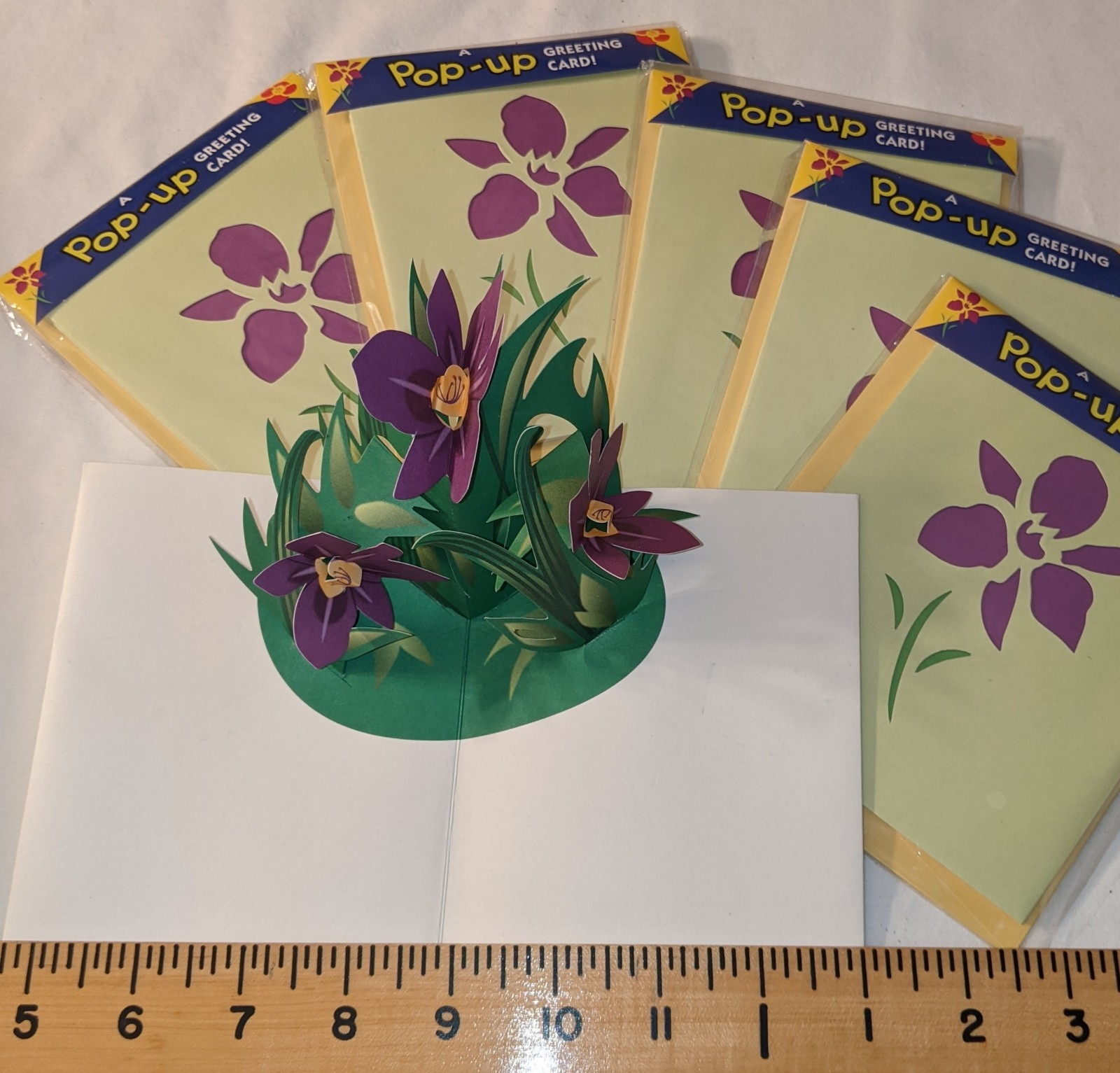 Greeting Card Pop-up Purple Lilies Blank Inside 5-Pack