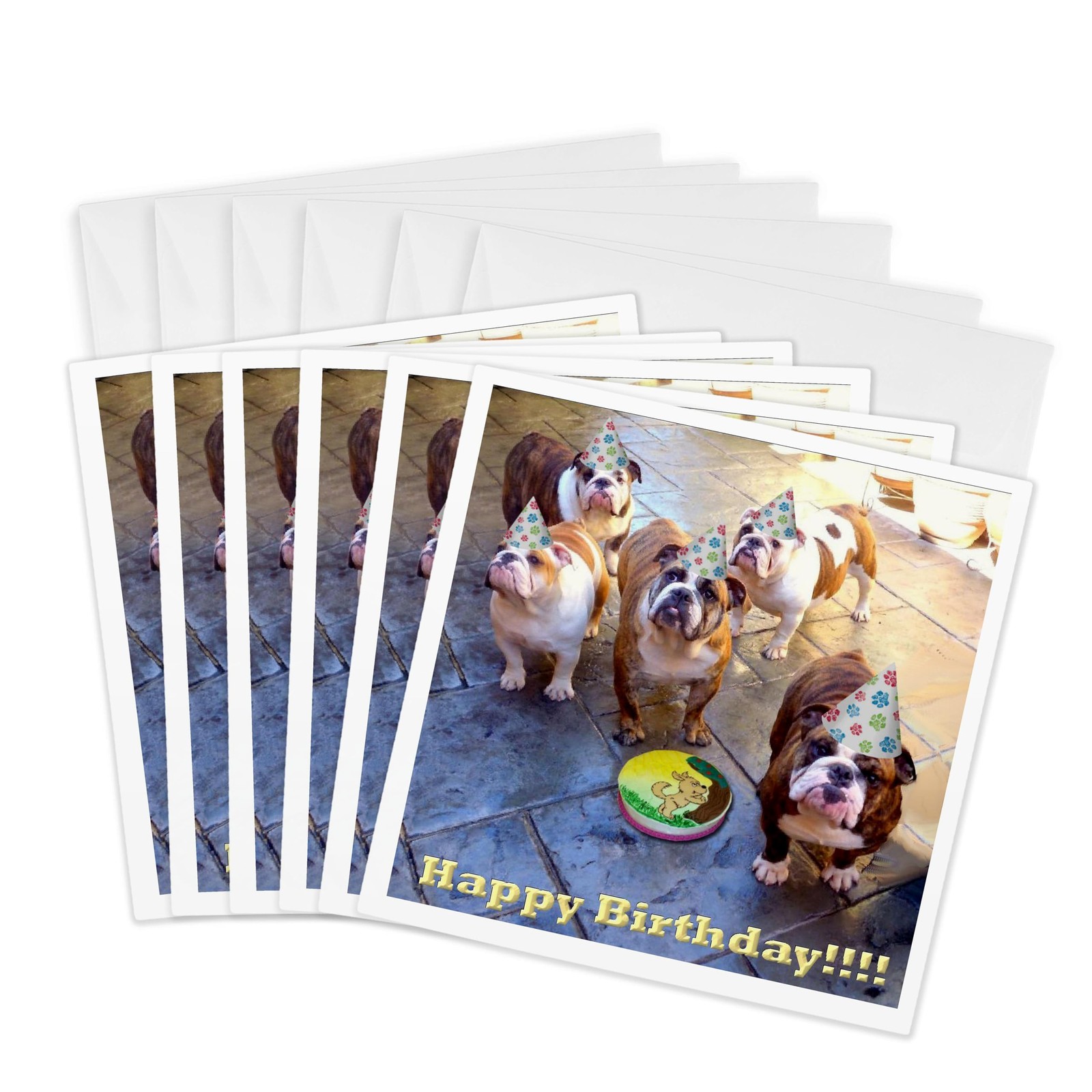 3dRose English Bulldog Birthday – Greeting Cards, 6 x 6 inches, set of 6
