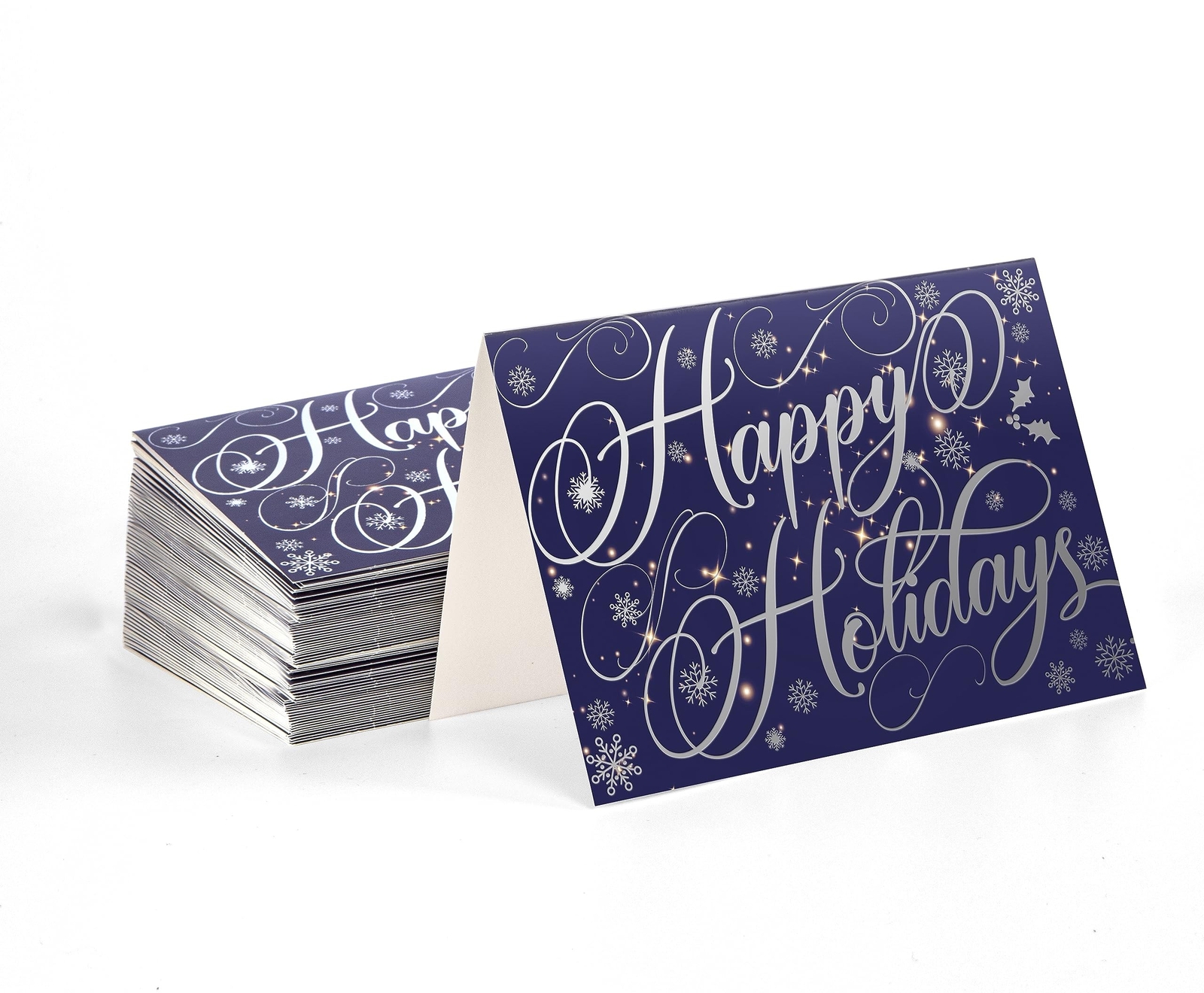 Better Office Products 50 Pack Happy Holidays Cards with Silver Foil Accents,…