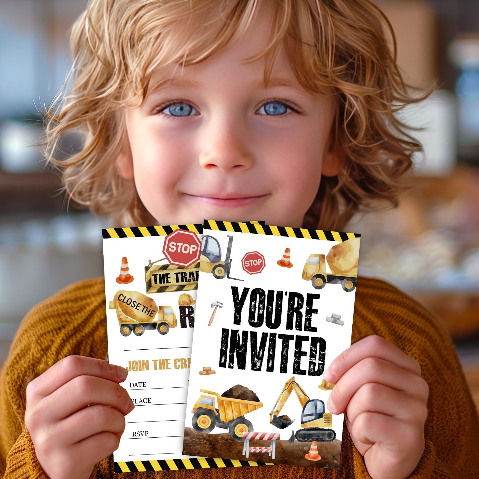 30 PCS Construction Dump Truck Birthday Invitations Cards Envelopes 4×6 Inch