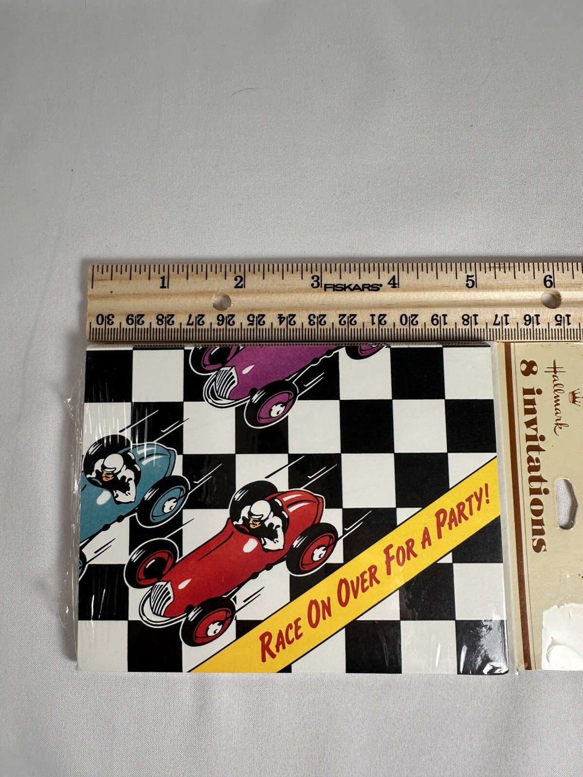 Vintage Party Invitations Race Cars 5″x4″ Hallmark Cards 8 Pack