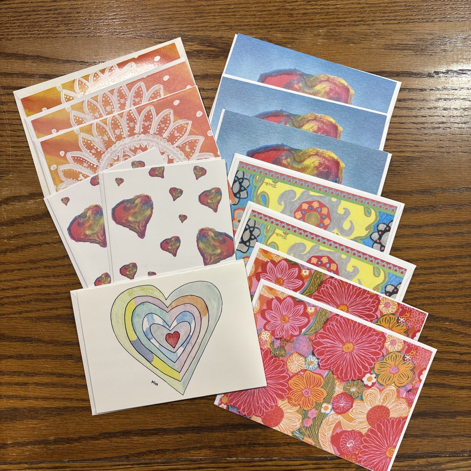Hearts/Watercolors – Greeting Cards – All Occasion – Mixed Lot w/Envelopes