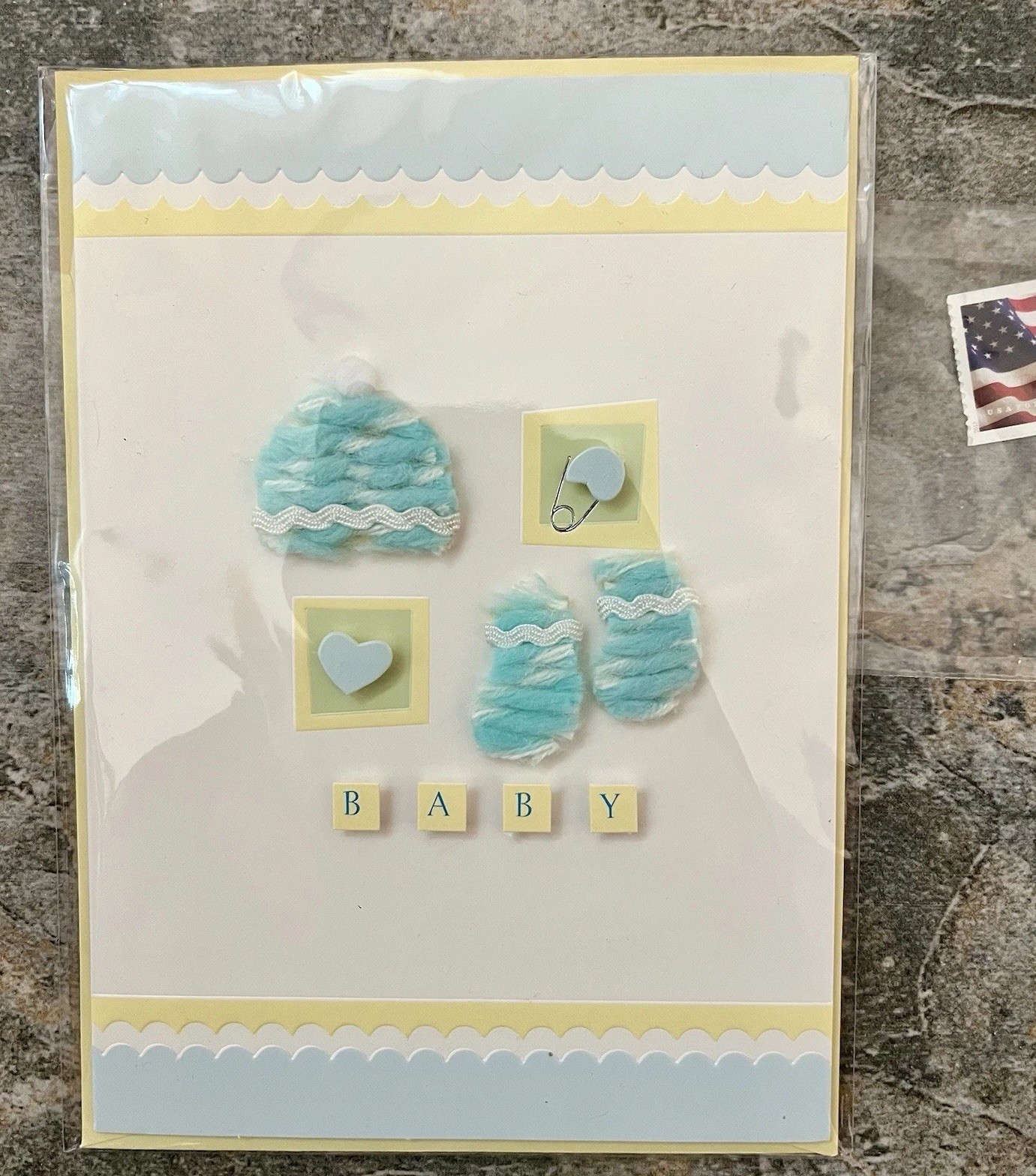 Sealed New Baby Card w/Envelope & Stamps NEW 3-D Embellishments SO CUTE