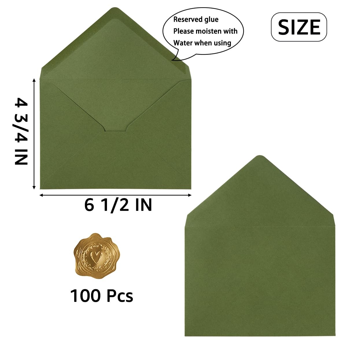 Olive Green A6 4×6 Envelopes Greeting Cards 6 1/2 x 4 3/4 Inches 100 PCS