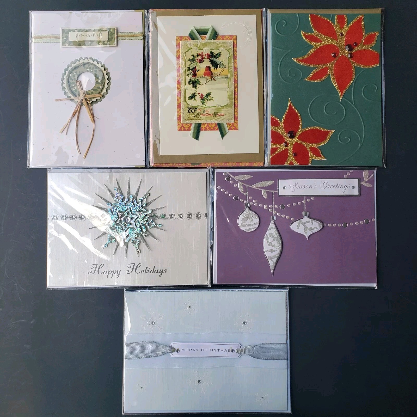 Lot Of 6 Paper Magic Group Classy Art Fancy 3D Diecut Christmas Holiday Cards