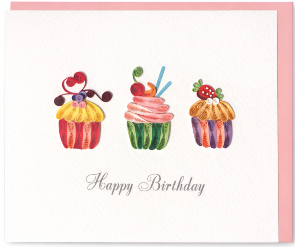 Quilled Happy Birthday Cupcake Card | Handmade Unique Birthday Gift Card