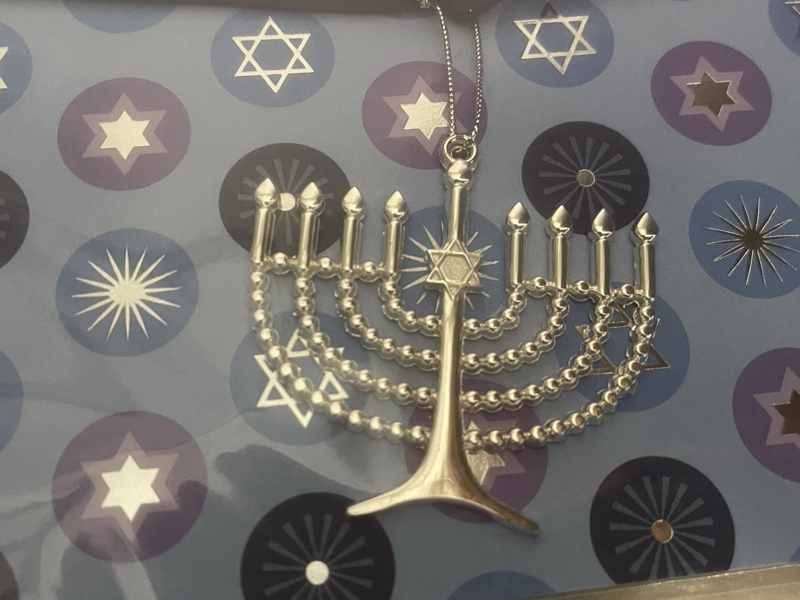 Papyrus Chanukah Greeting Card w/ Silver Menorah Ornament Keepsake New Sealed