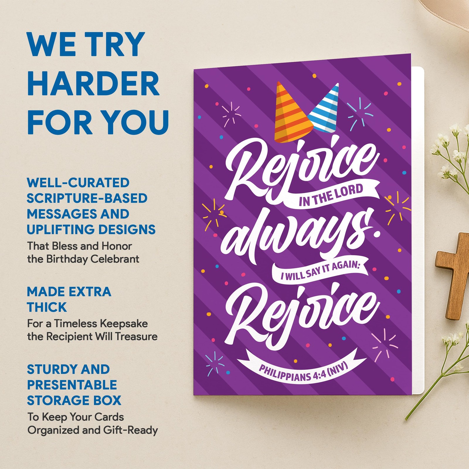 Decorably 50 Pack 4x6in Religious Birthday Cards for 4×6 inches, Multicolor
