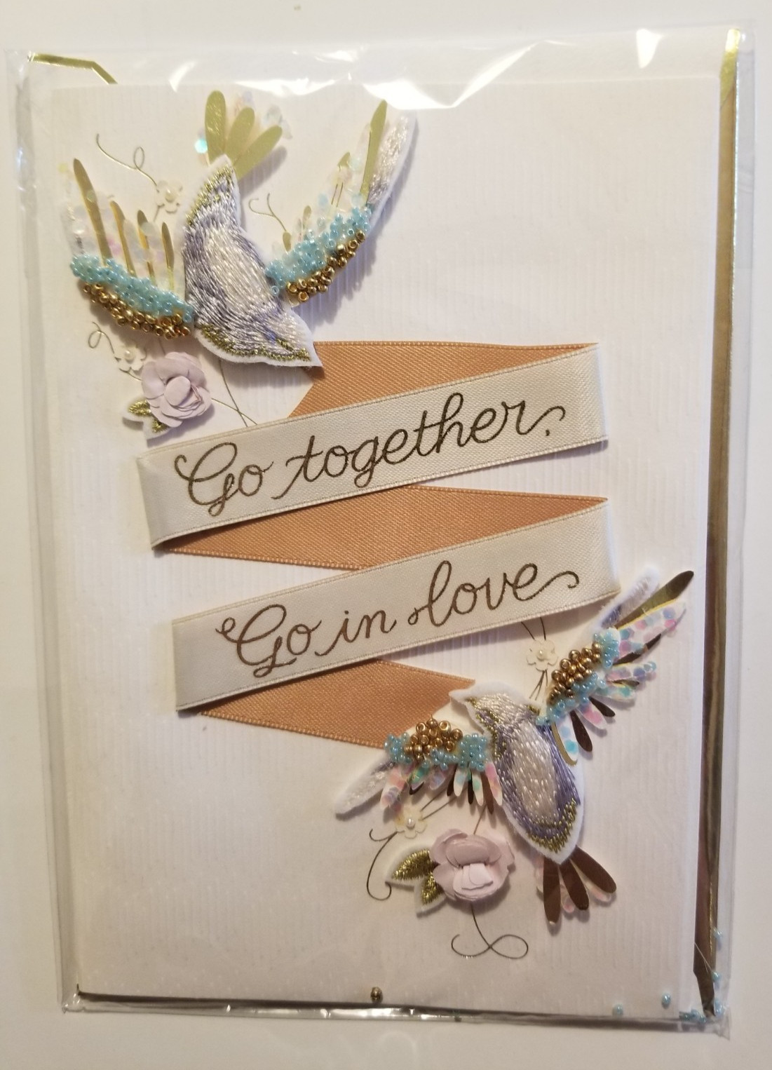 Wedding Congratulations Greeting Card Hallmark Signature Beaded Love Birds 3-D
