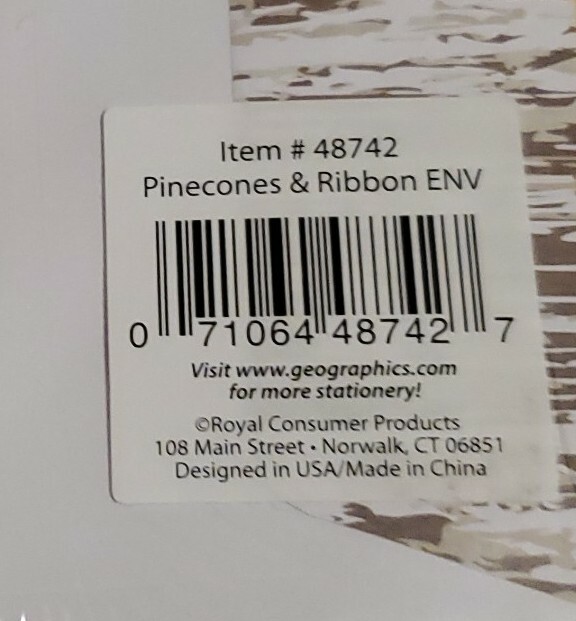 Geographics Pinecones & Ribbon Envelopes 40 Count Sealed New