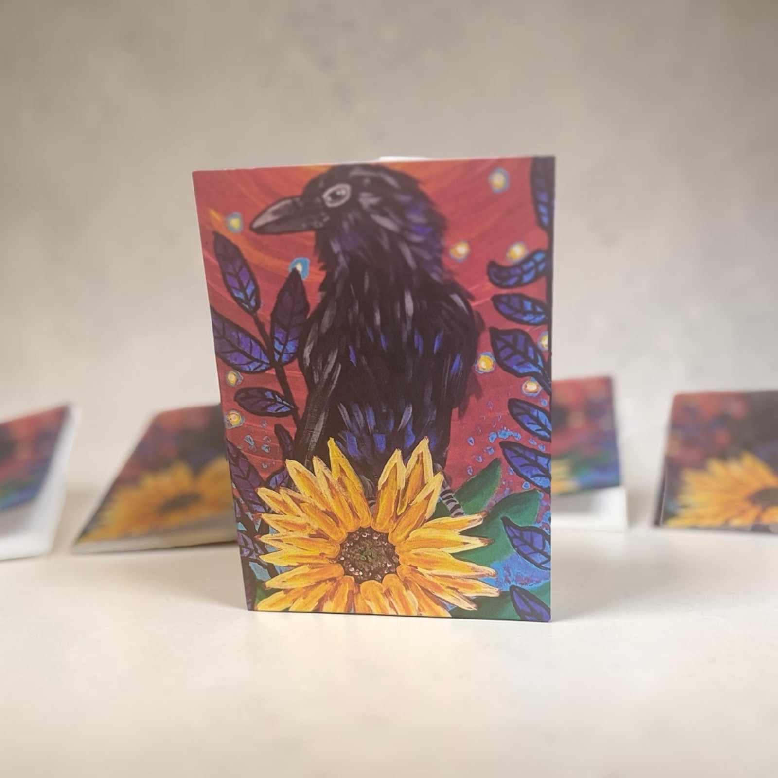 Mystical Raven & Sunflower Greeting Cards 5 Pack Blank Note Cards