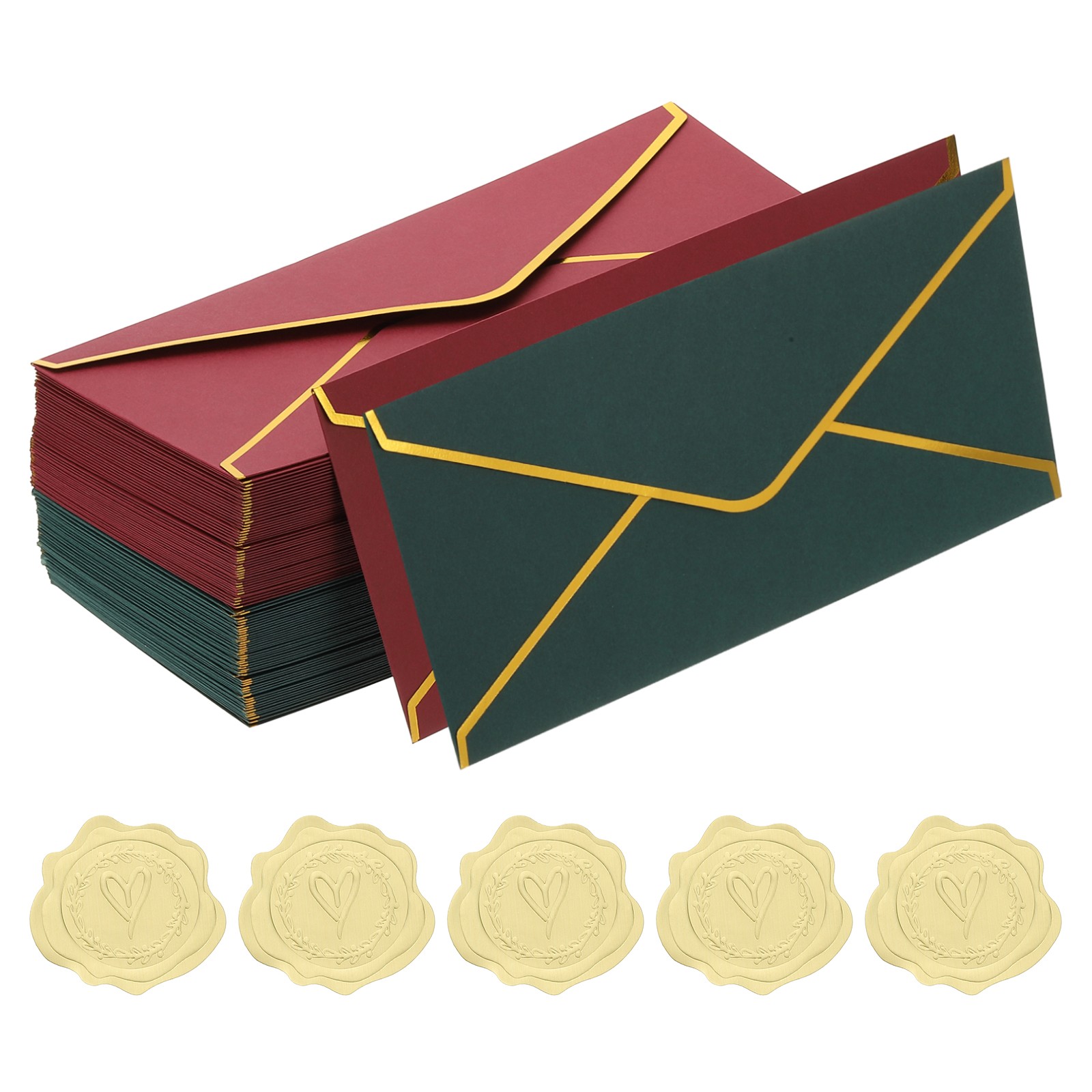 4 1/8 x 9 1/2 Inch Envelopes with Gold Border, 100 Pack V Flap, 2 Colors