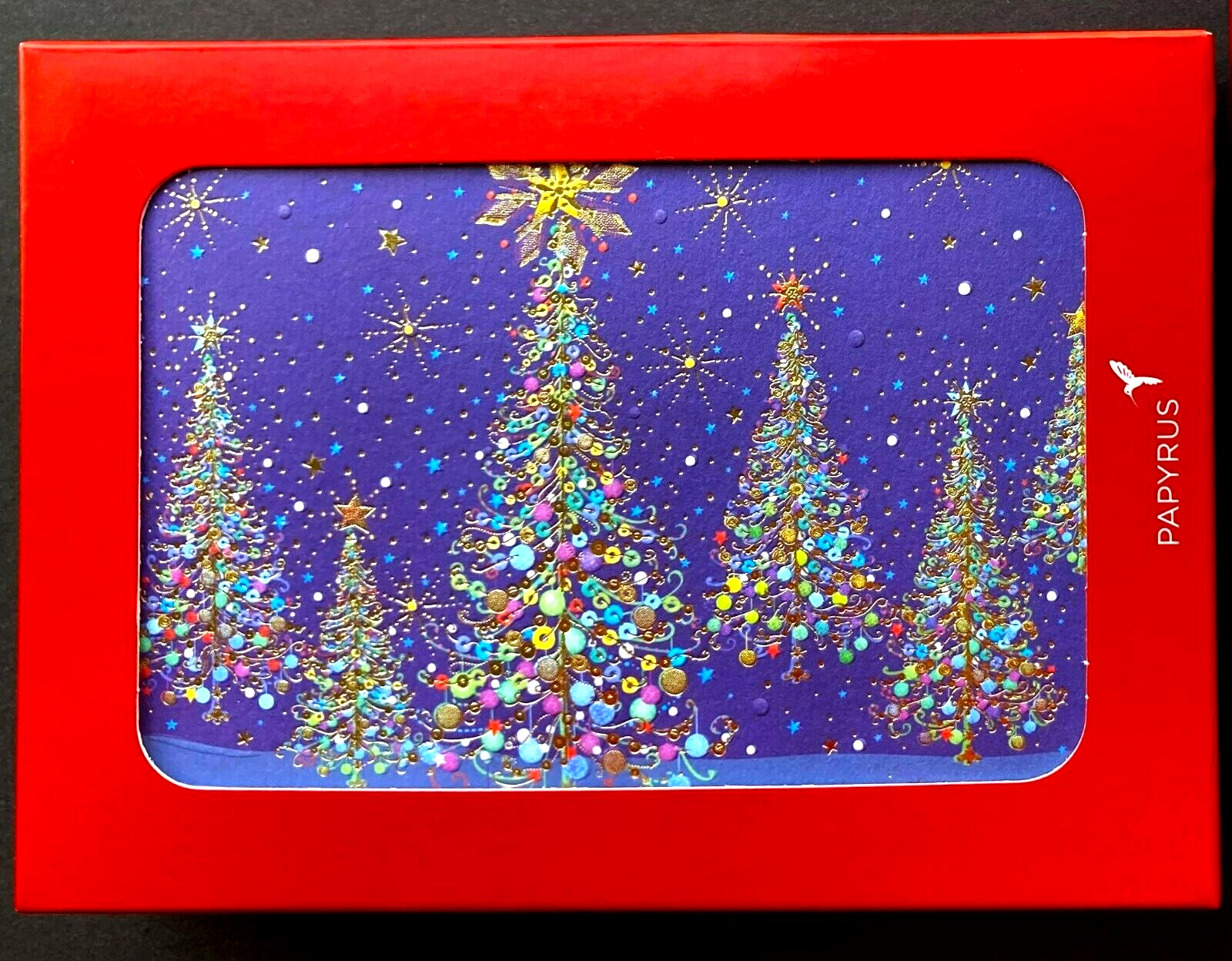 BOX Of 14 Papyrus Embossed Christmas Tree Gold Foil Christmas Cards