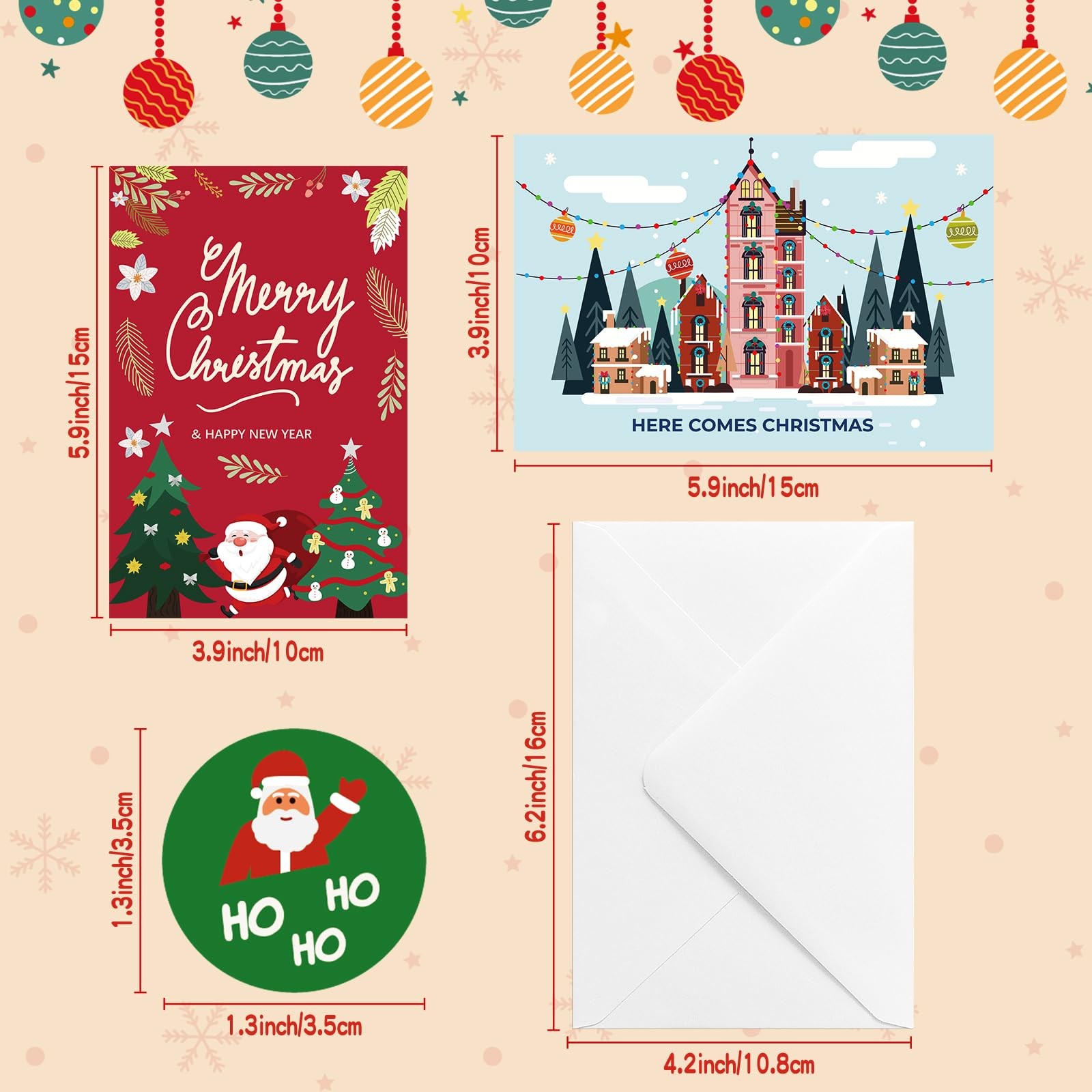 26 Pack Christmas Cards with Envelopes and Stickers, Christmas Greeting Cards Bu