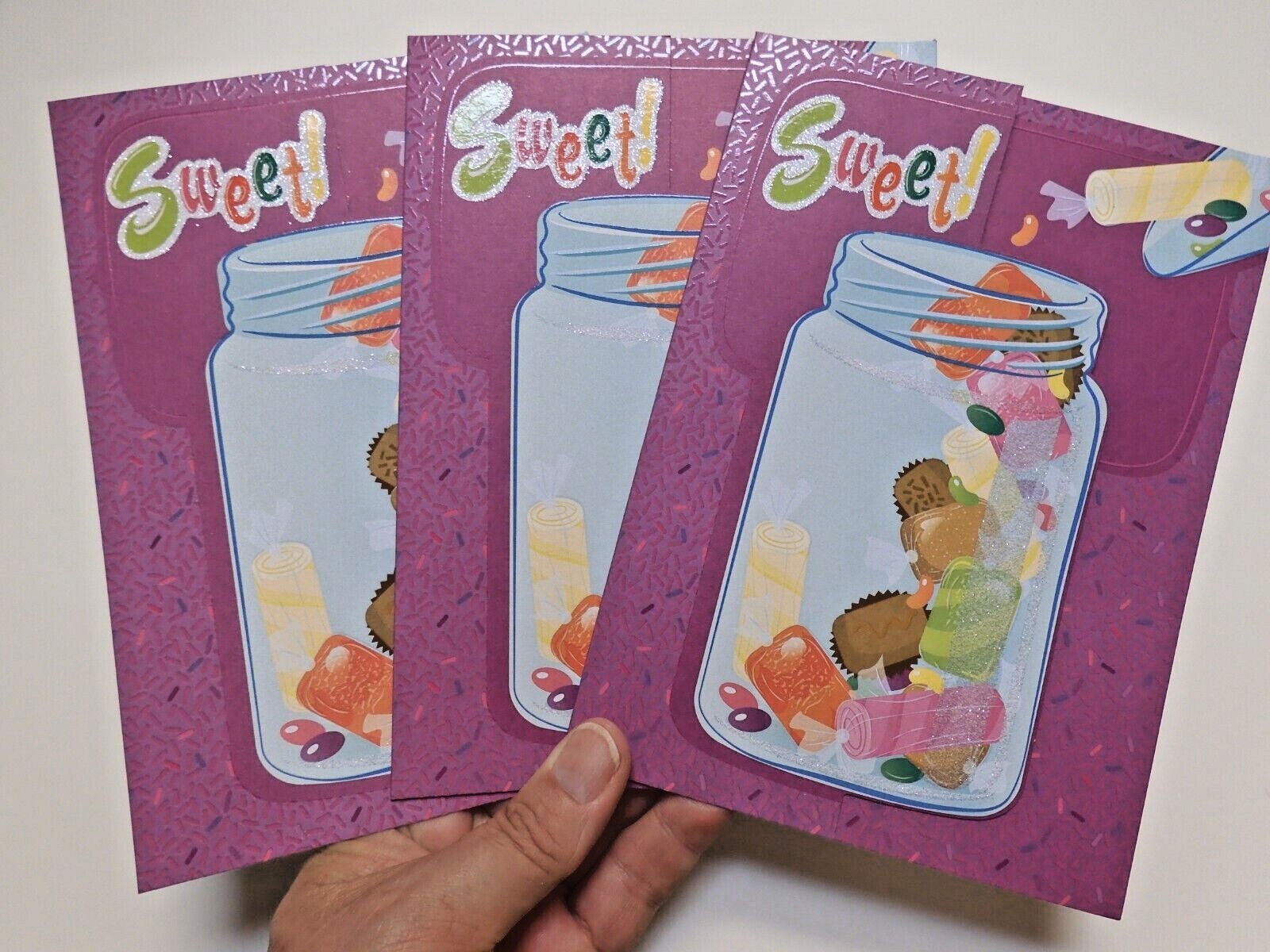 3 Cards Designer Greetings Birthday SWEETS The Greatest Kid Tri-fold Yummy Candy