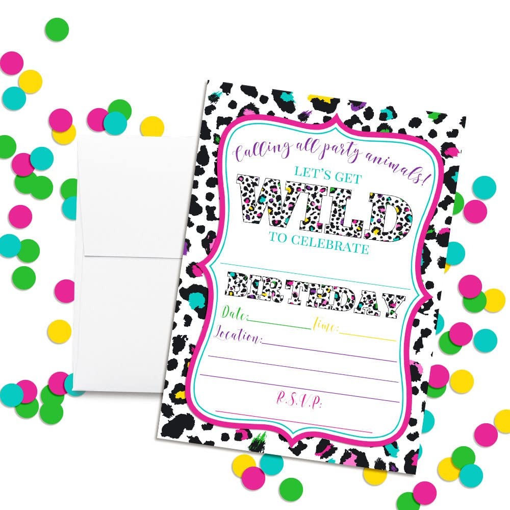 20 PCS Wild Animal Print Birthday Party Invitations FillIn Cards 5×7 Inch