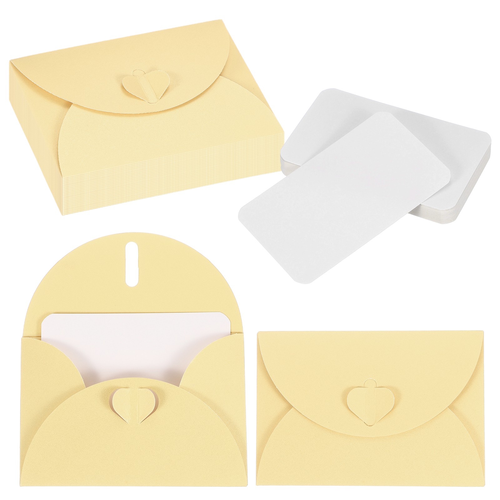 25 Set 4.1×3″ Mini Envelopes with Heart Clasp Blank Note Cards, Egg Yellow