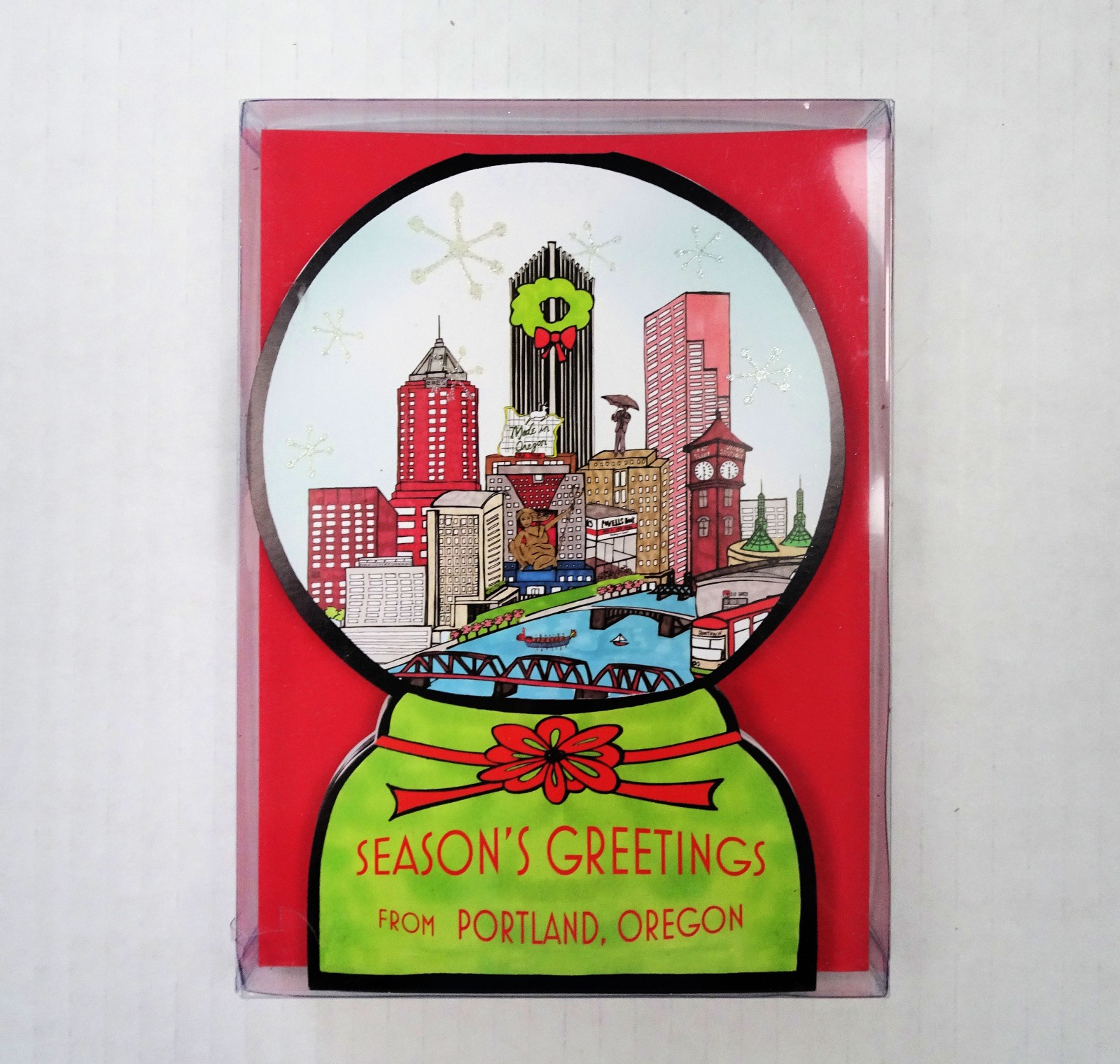 Allport Editions Portland Oregon Christmas Holidays Cards Set of 9 Snowglobe USA