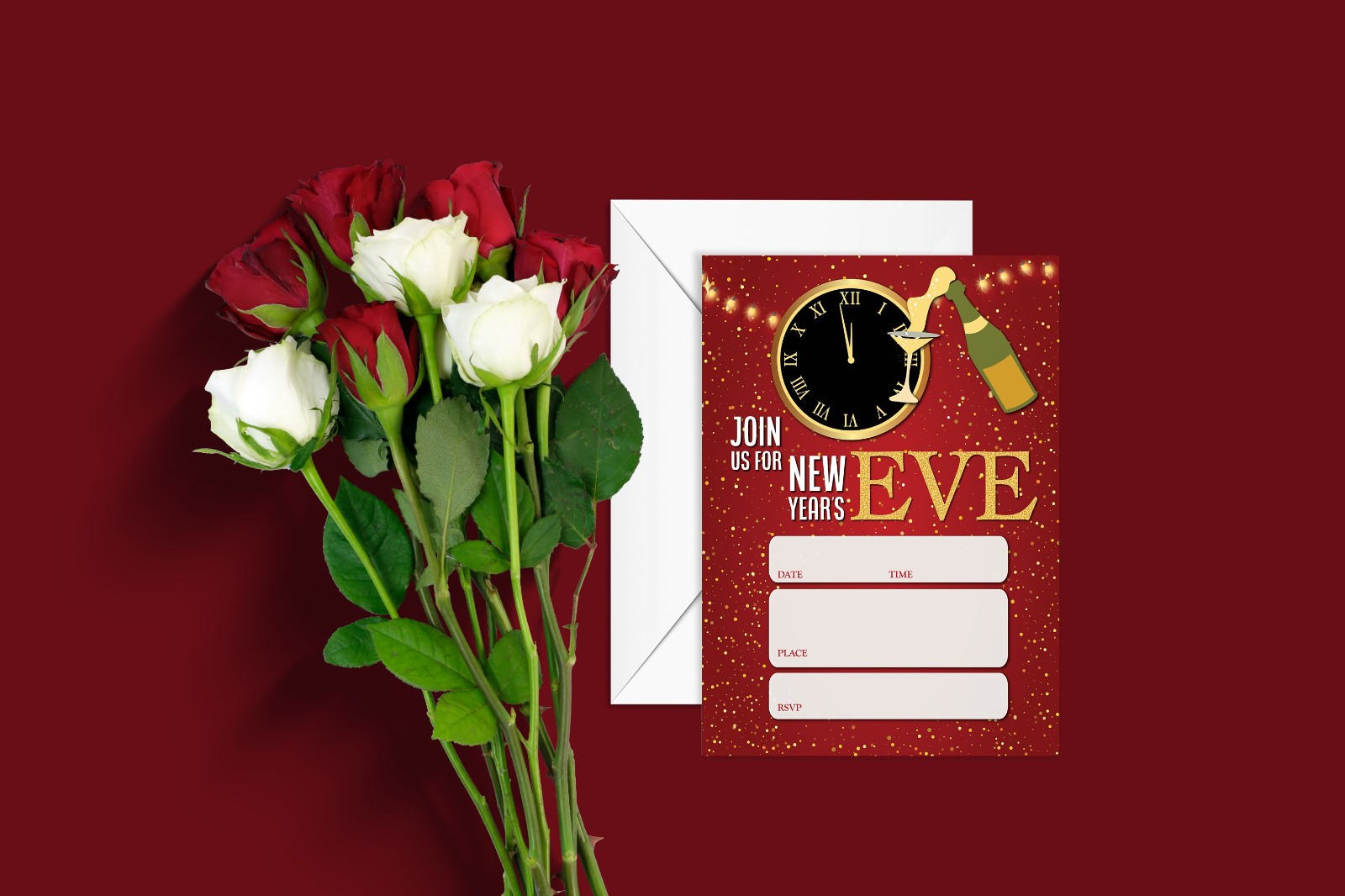 New Year’s Eve Fill-In Blank Party Invitations – 25 Invites w/Envelopes – 5×7