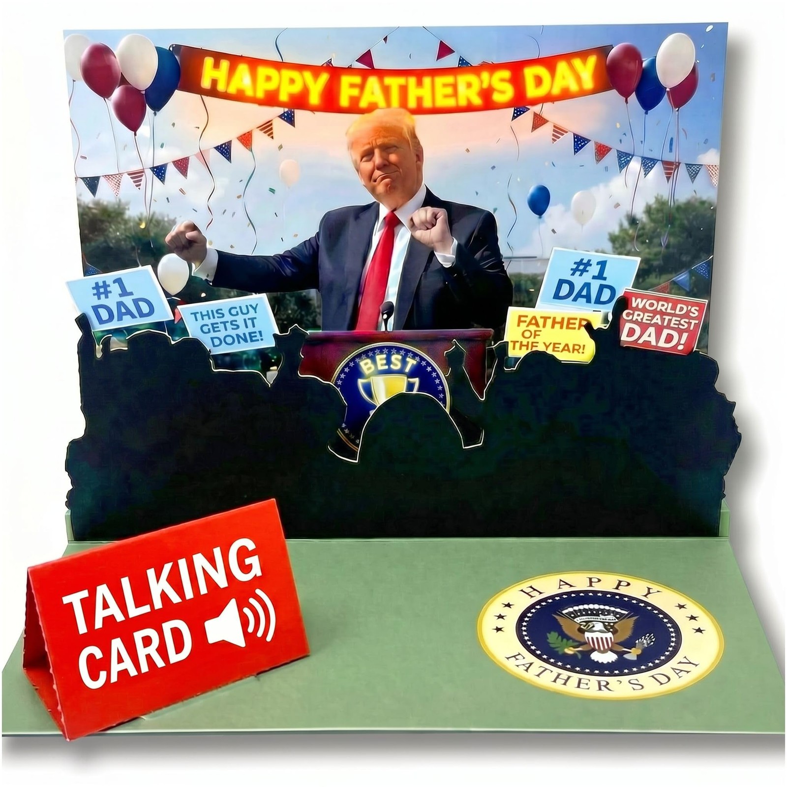 Talking Donald Trump Pop Up Fathers Day Card with Light & Sound Plays Trump’…