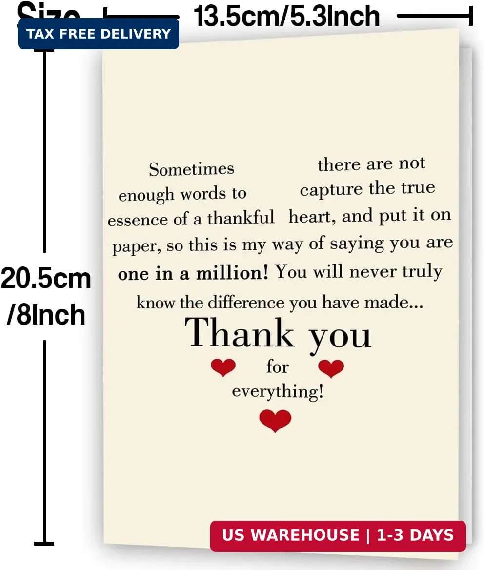 Thank You Card with Envelope, Gratitude Card,Thoughtful Appreciation Gift for Fr