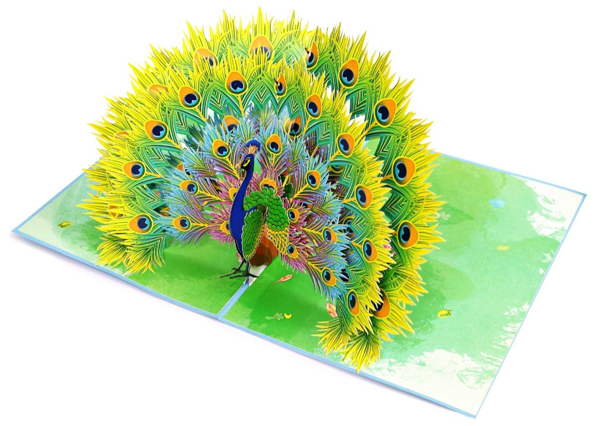 3D Pop Up Greeting Card Peacock Bird birthday Mother Anniversary