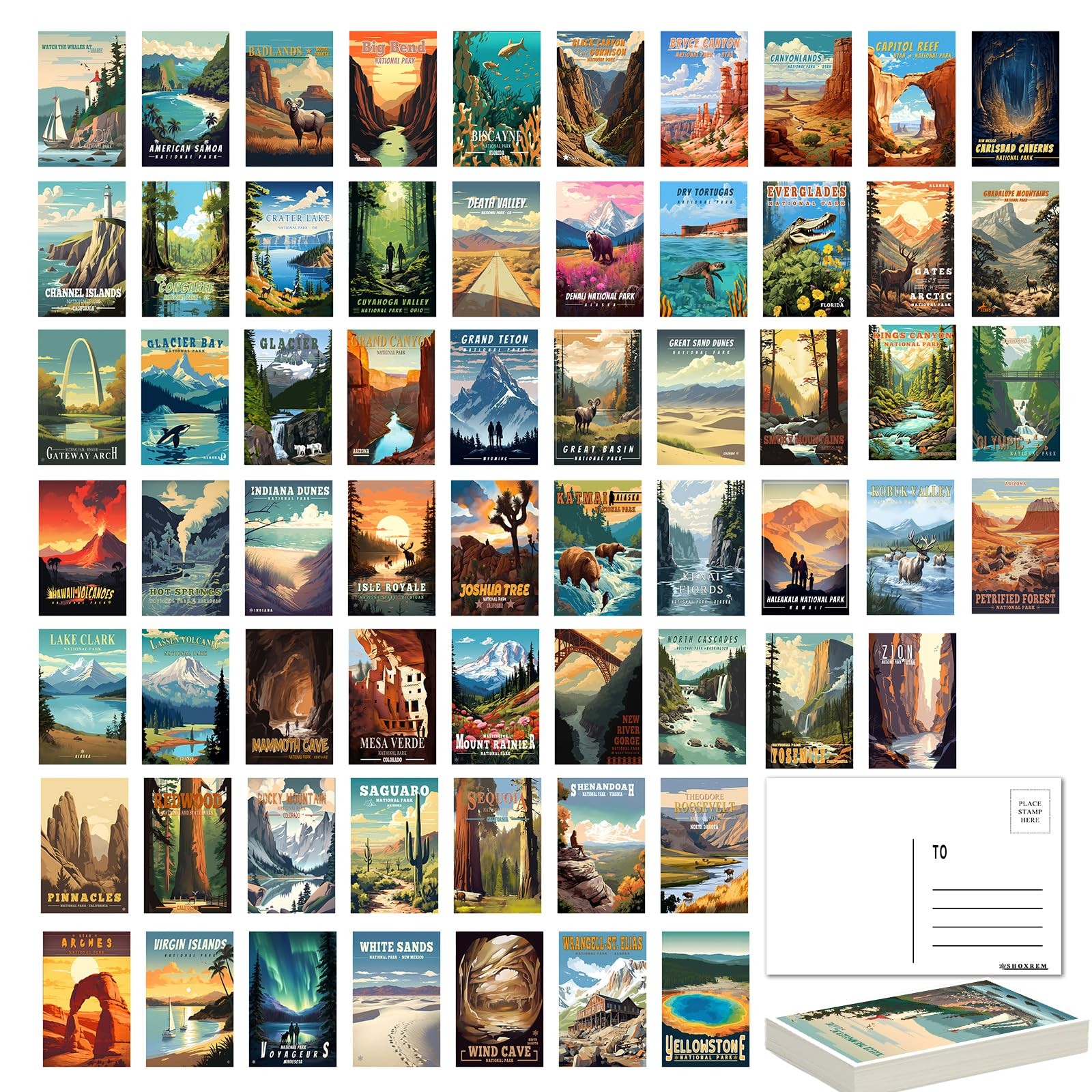 National Parks Theme Postcard Set: Retro Travel Posters Wall Decoration – 63 …