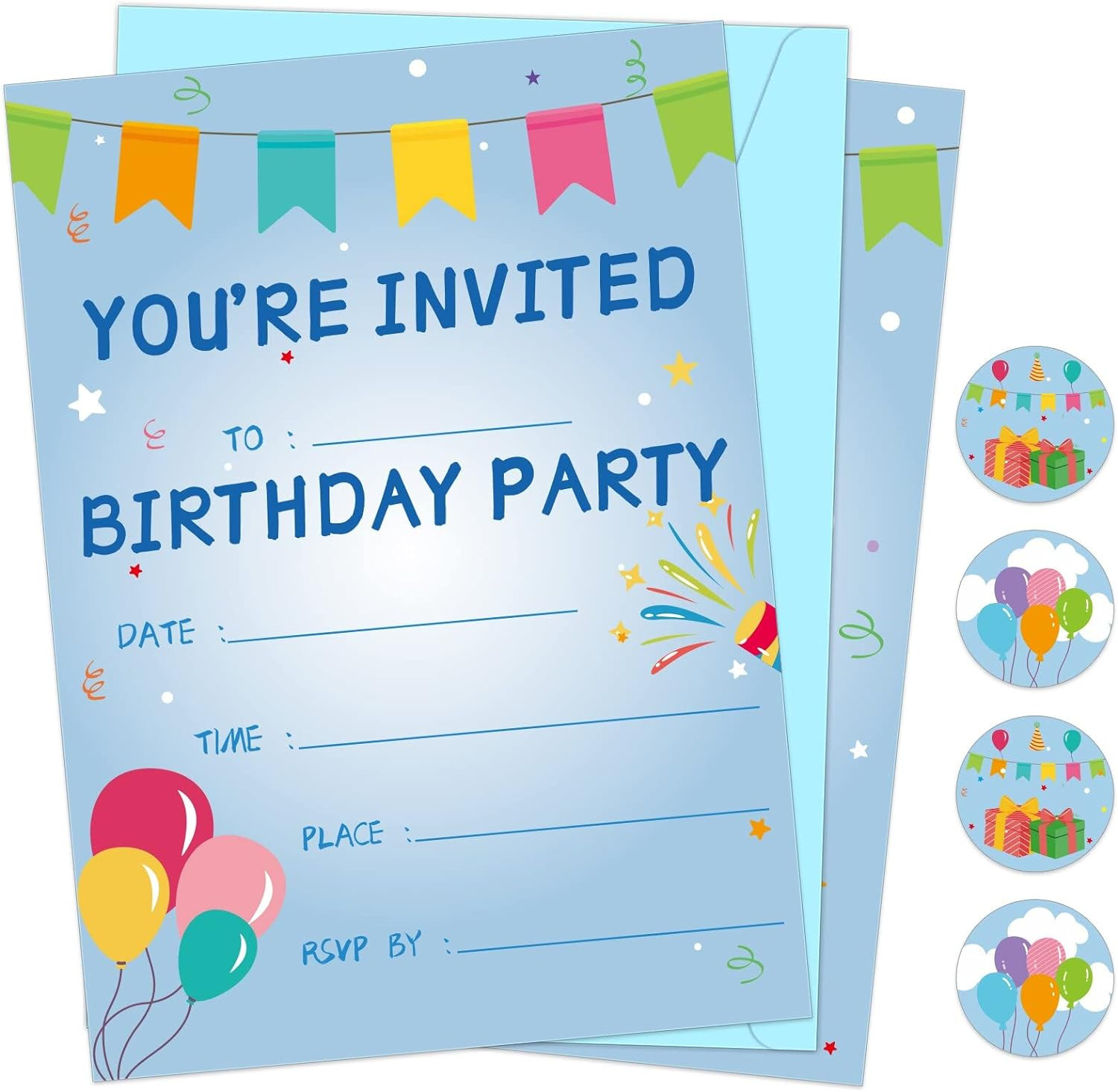 30 Pack Birthday Party Invitations Set Boys Girls Kids Invite Cards with Envelop