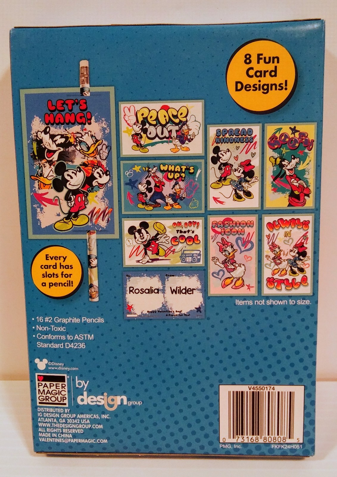 16x Mickey Mouse and Friends Valentine Exchange Cards w/ Pencils Multi-Colored